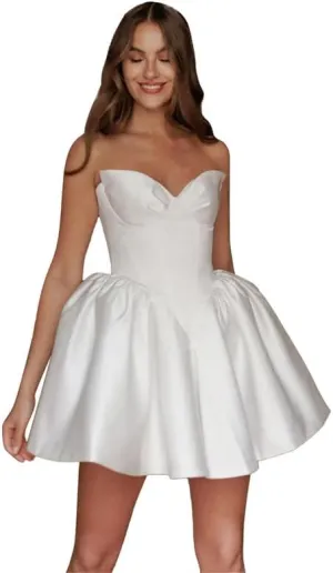Boho Short Wedding Dresses for Bride with Bow Satin A-Line Bridal Shower Dress Mini Homecoming Dresses