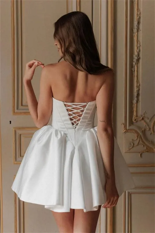 Boho Short Wedding Dresses for Bride with Bow Satin A-Line Bridal Shower Dress Mini Homecoming Dresses