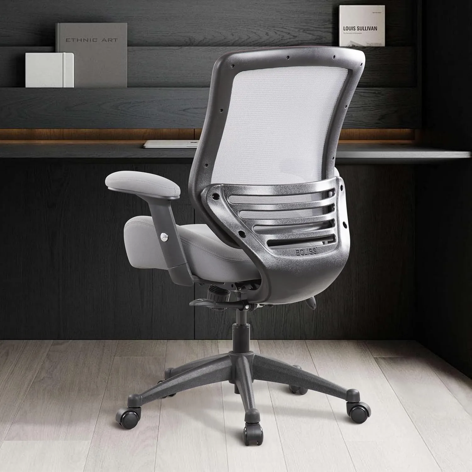 BOLISS 400lbs Mesh Ergonomic Super Soft Wide Cushion Office Computer Desk Chair Adjustable Arms (Grey