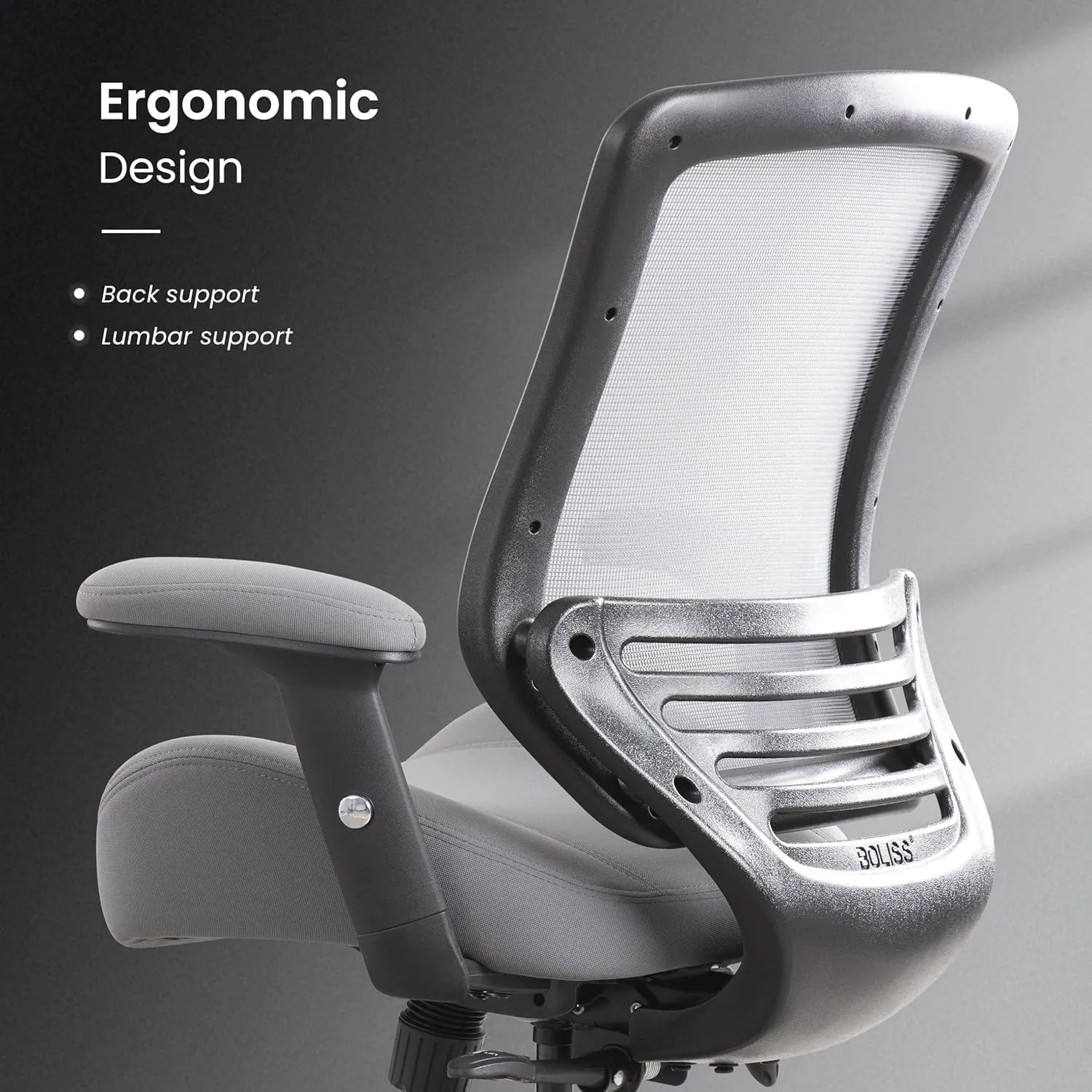 BOLISS 400lbs Mesh Ergonomic Super Soft Wide Cushion Office Computer Desk Chair Adjustable Arms (Grey