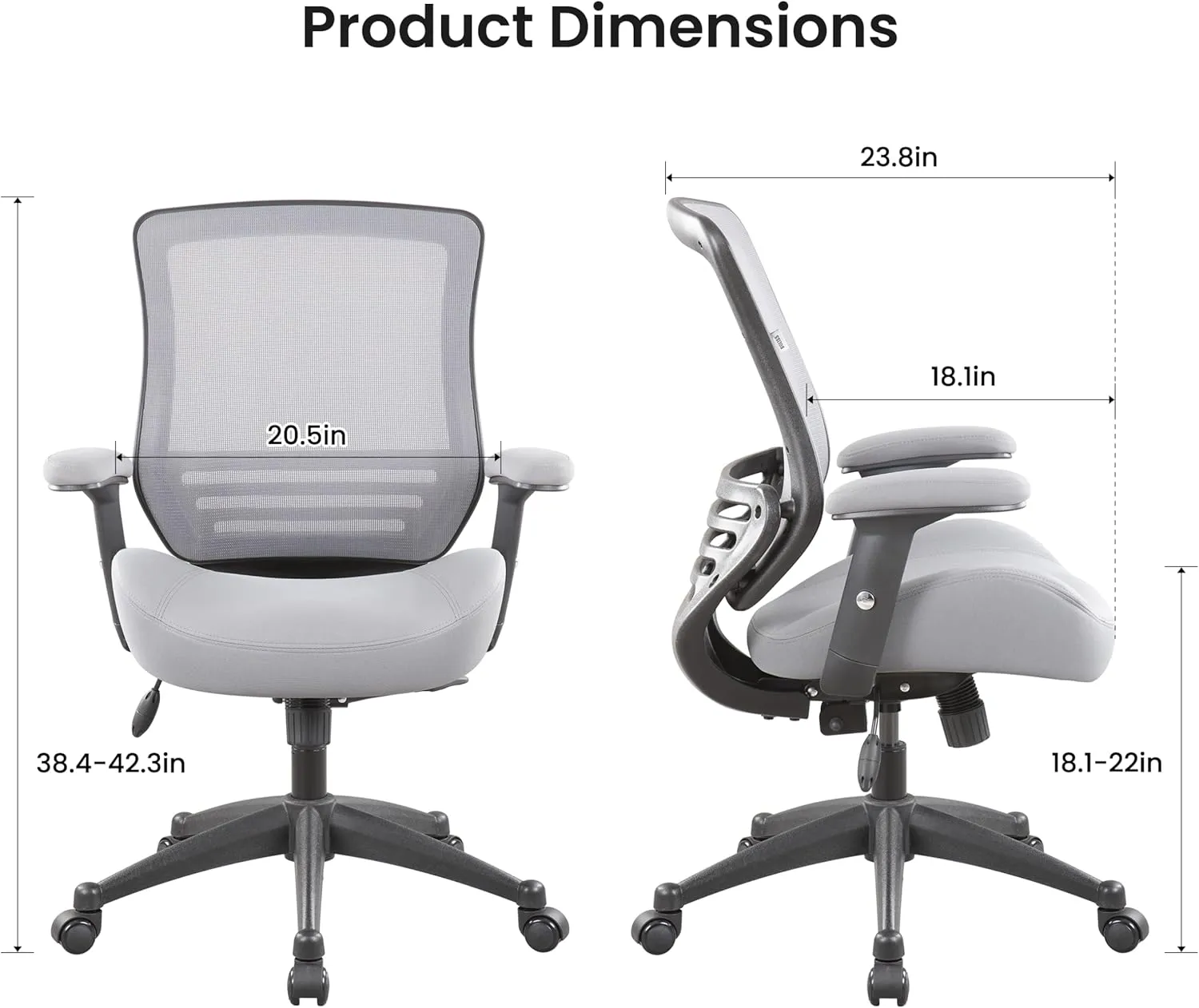 BOLISS 400lbs Mesh Ergonomic Super Soft Wide Cushion Office Computer Desk Chair Adjustable Arms (Grey