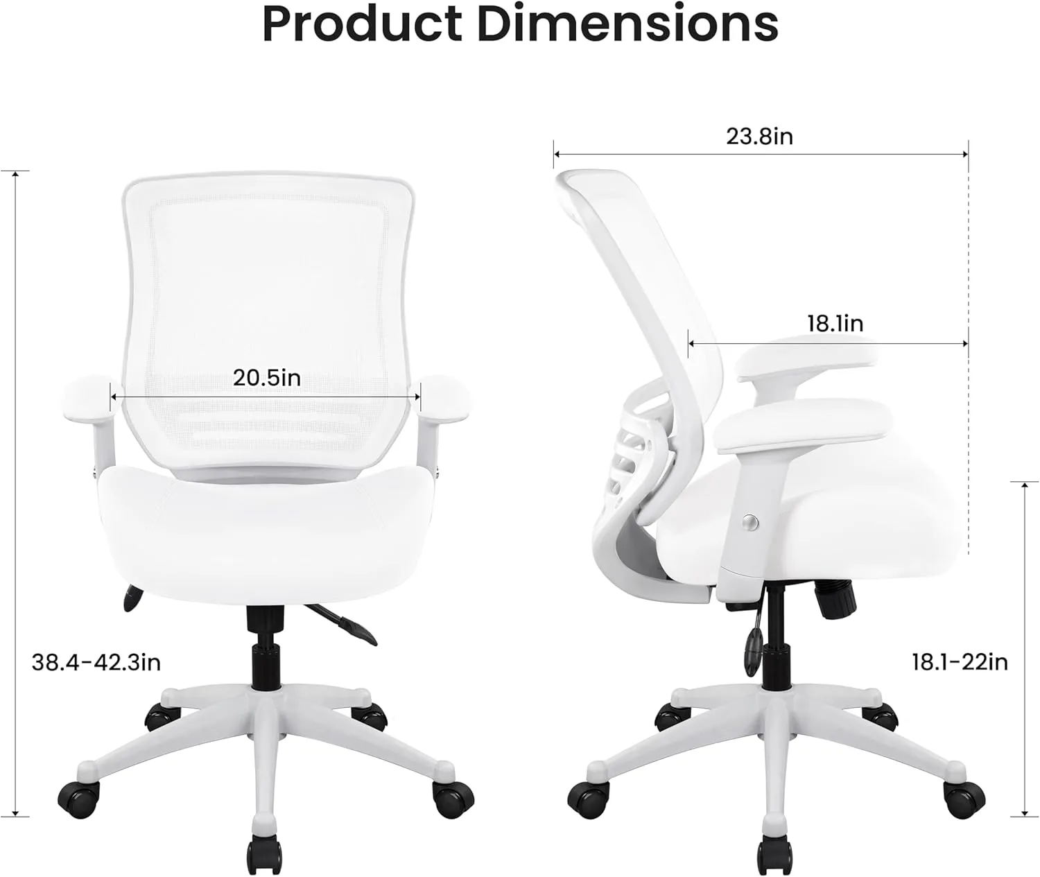 BOLISS 400lbs Mesh Ergonomic Super Soft Wide Cushion Office Computer Desk Chair Adjustable Arms (White