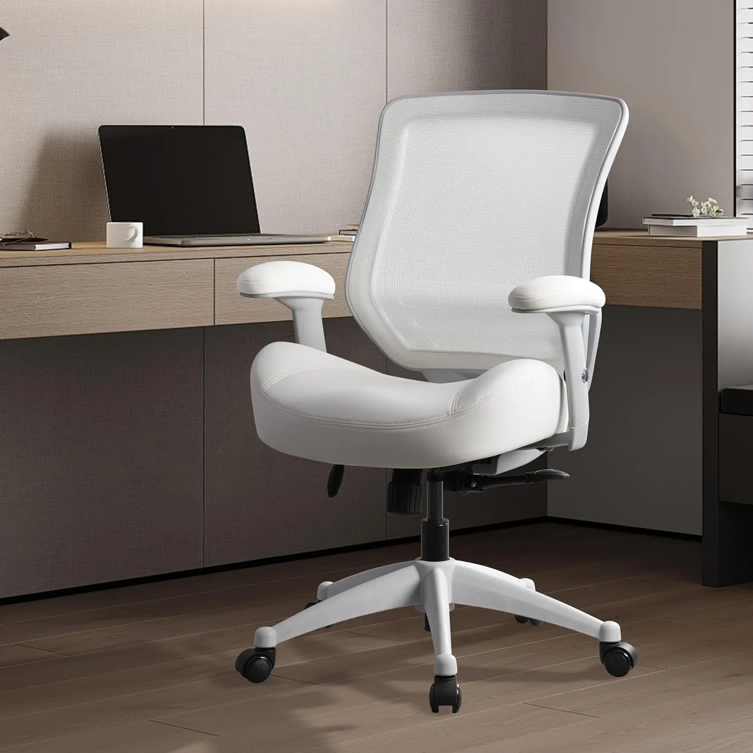 BOLISS 400lbs Mesh Ergonomic Super Soft Wide Cushion Office Computer Desk Chair Adjustable Arms (White