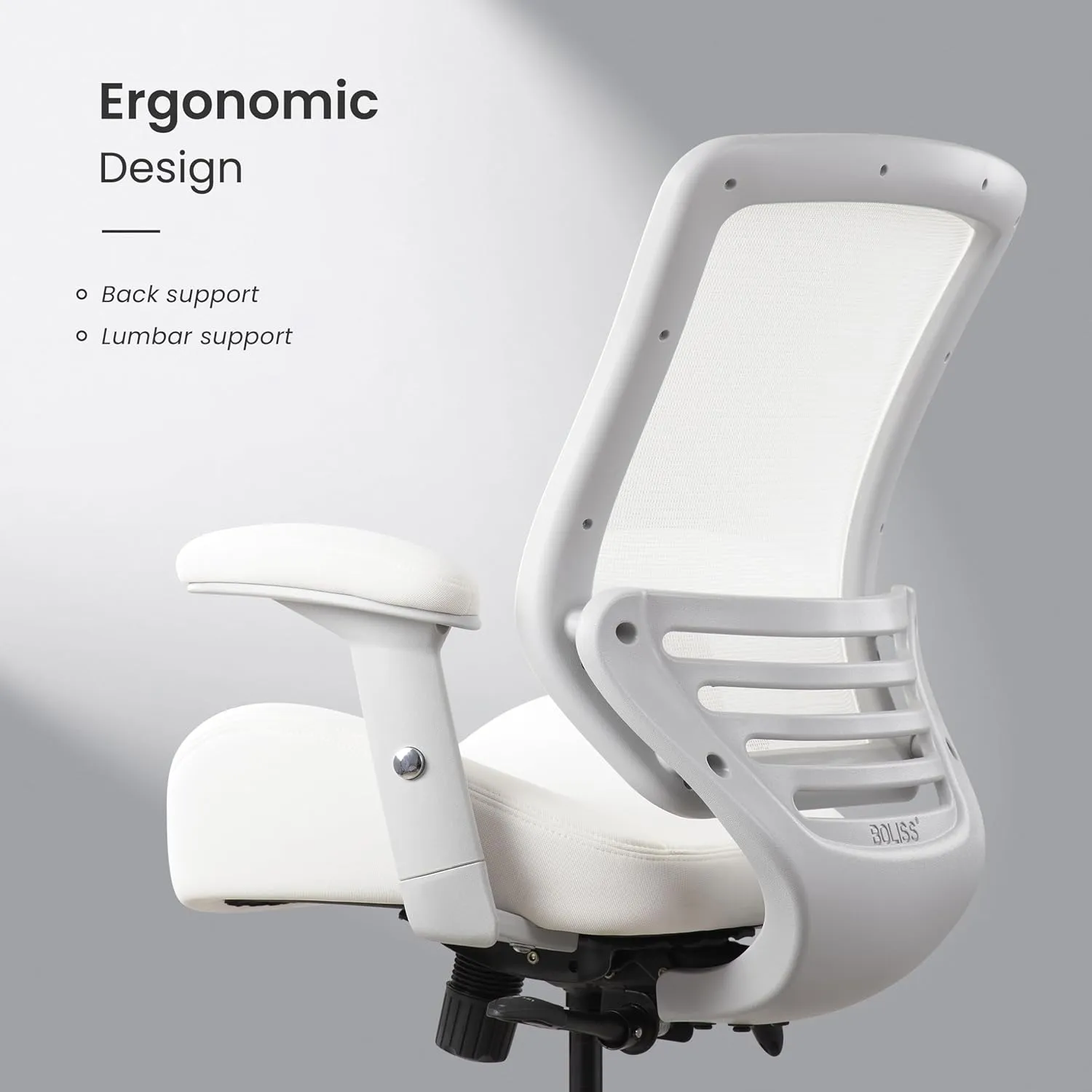 BOLISS 400lbs Mesh Ergonomic Super Soft Wide Cushion Office Computer Desk Chair Adjustable Arms (White