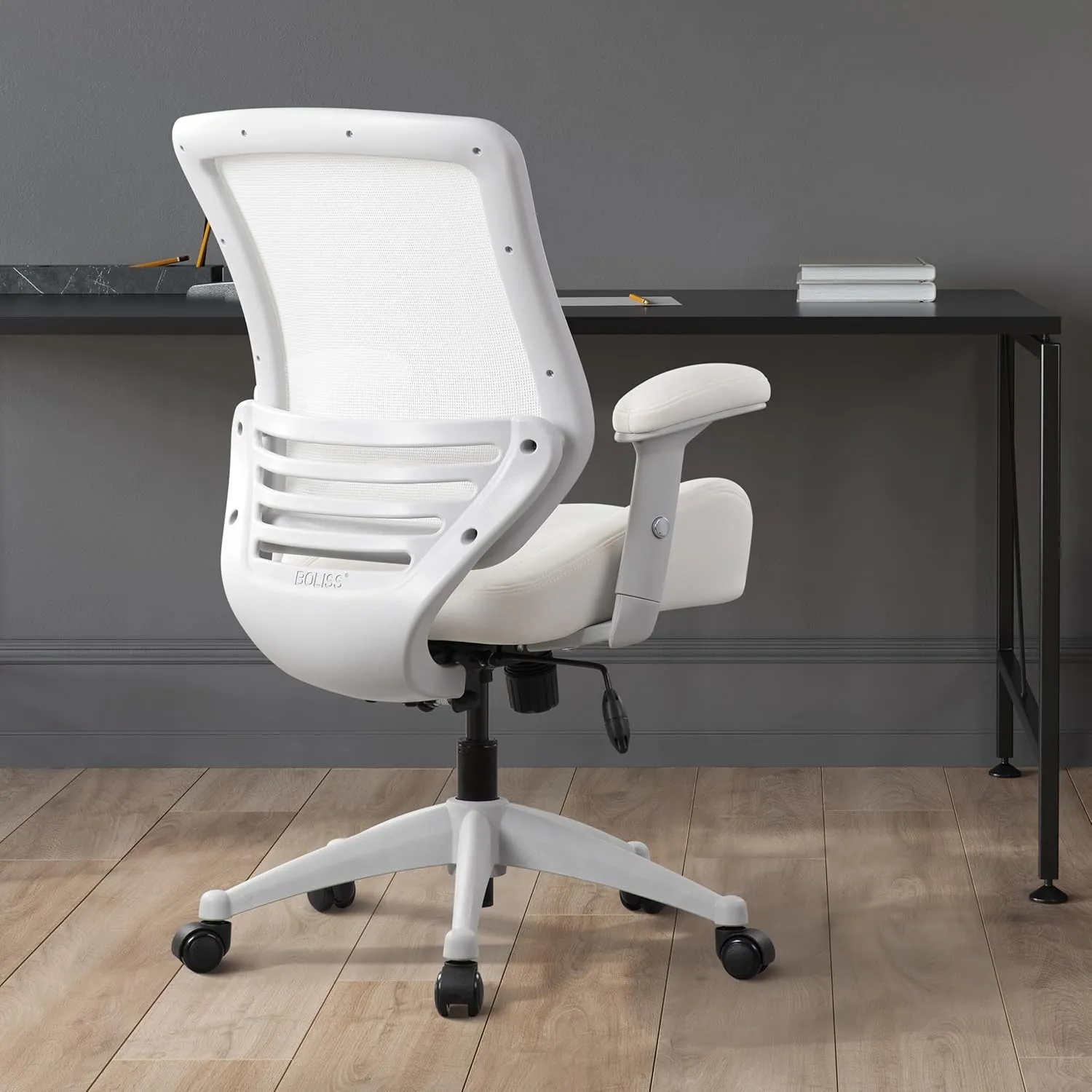 BOLISS 400lbs Mesh Ergonomic Super Soft Wide Cushion Office Computer Desk Chair Adjustable Arms (White