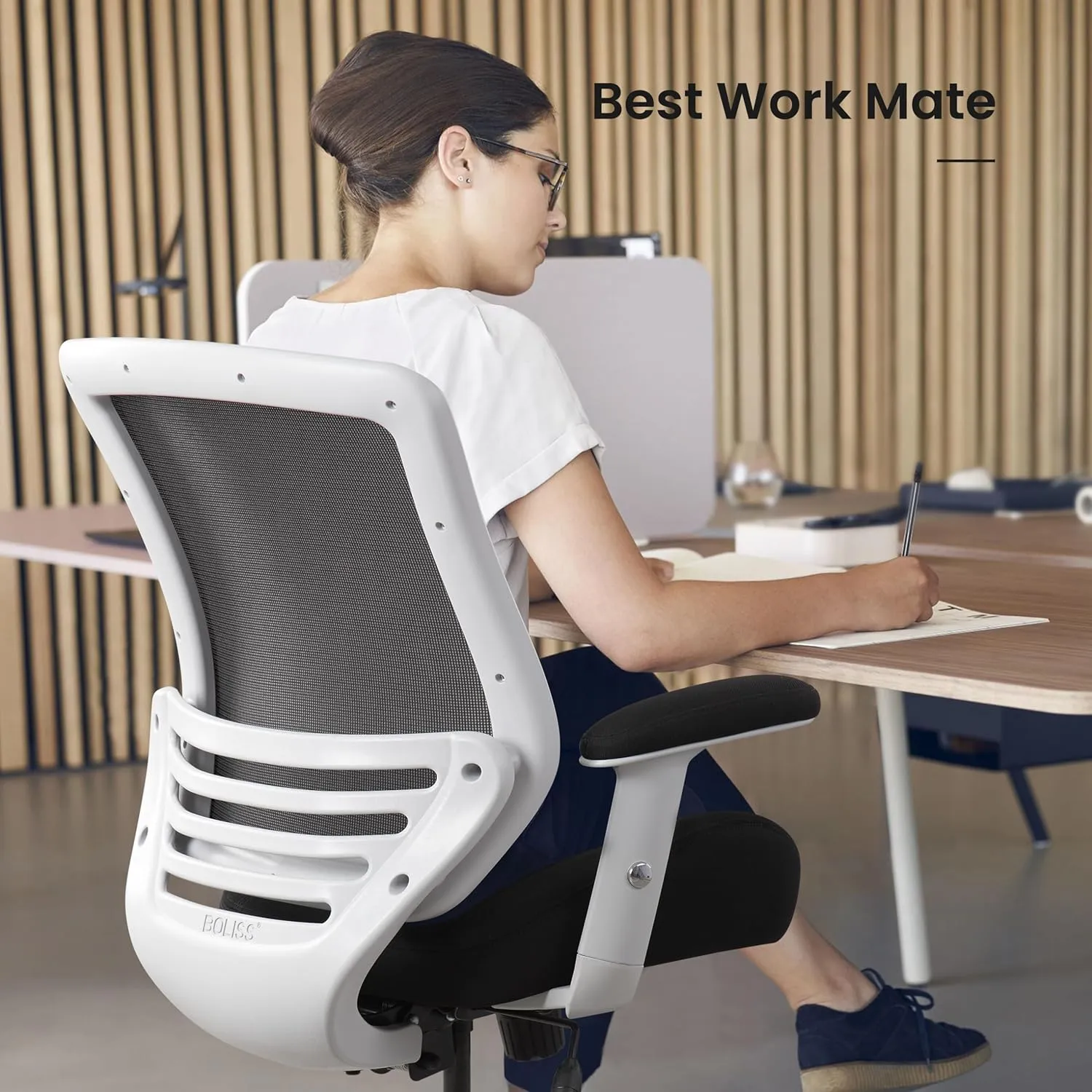 BOLISS 400lbs Mesh Ergonomic Super Soft Wide Cushion Office Computer Desk Chair Adjustable Arms(Black)