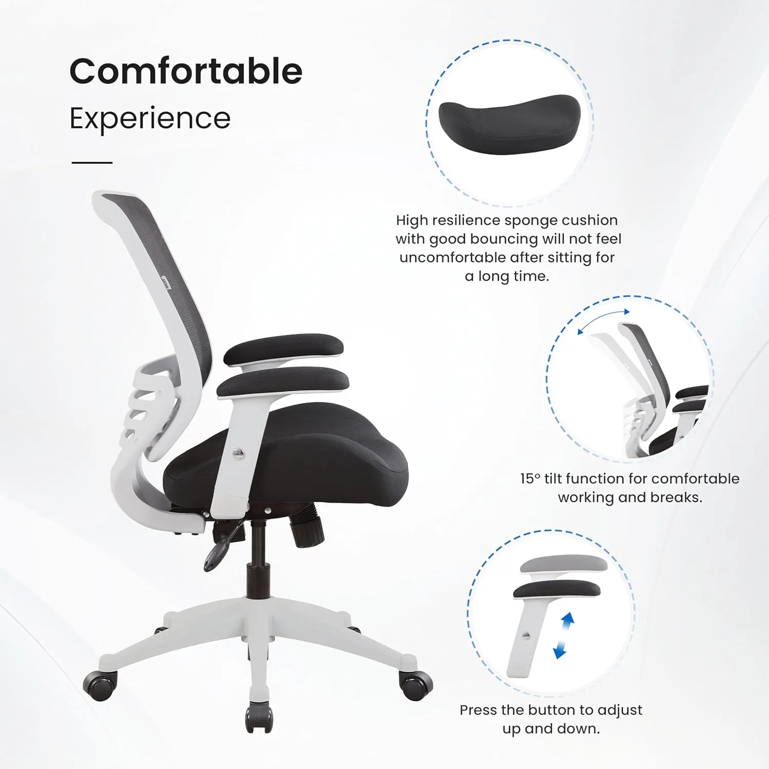BOLISS 400lbs Mesh Ergonomic Super Soft Wide Cushion Office Computer Desk Chair Adjustable Arms(Black)