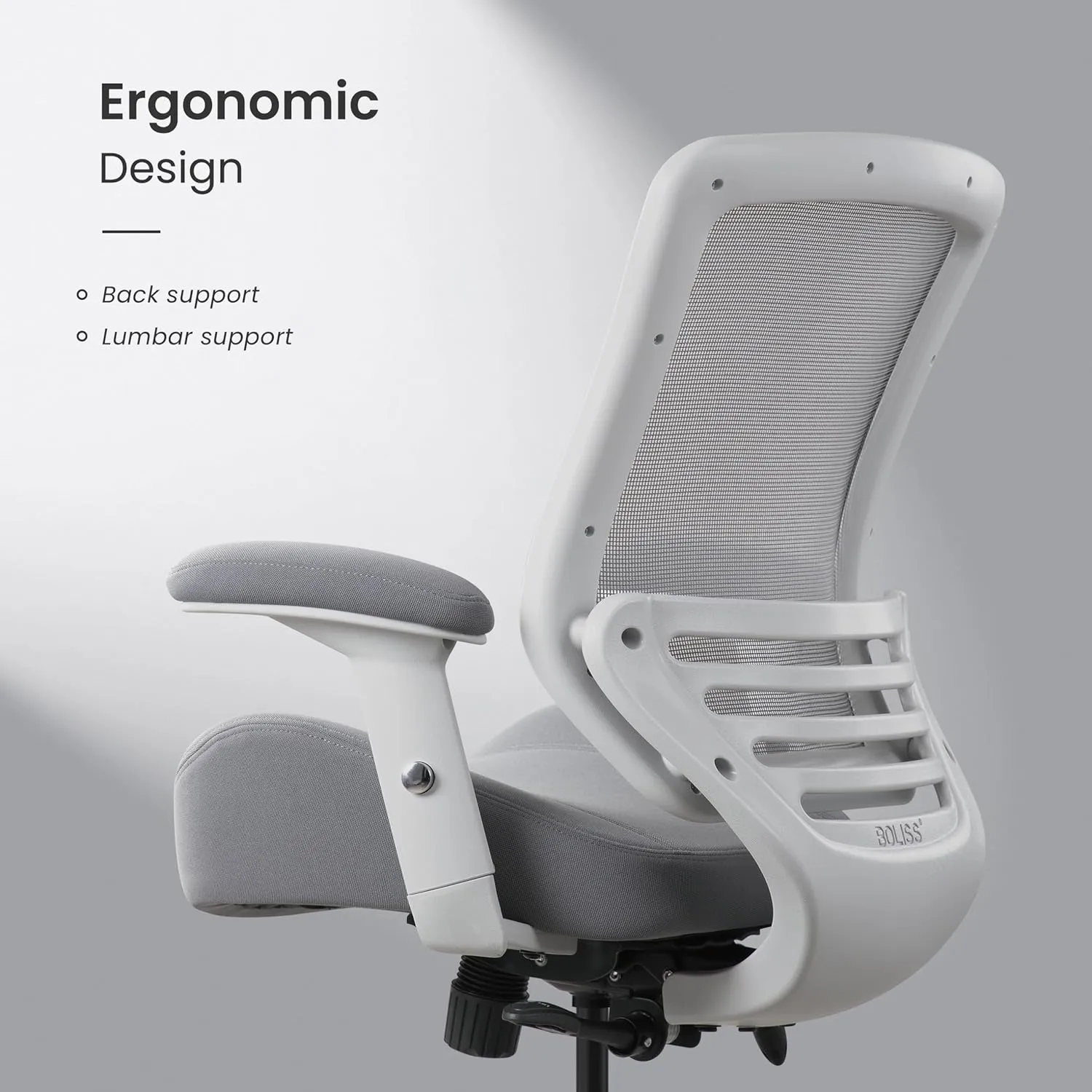 BOLISS 400lbs Mesh Ergonomic Super Soft Wide Cushion Office Computer Desk Chair Adjustable Arms(Black)
