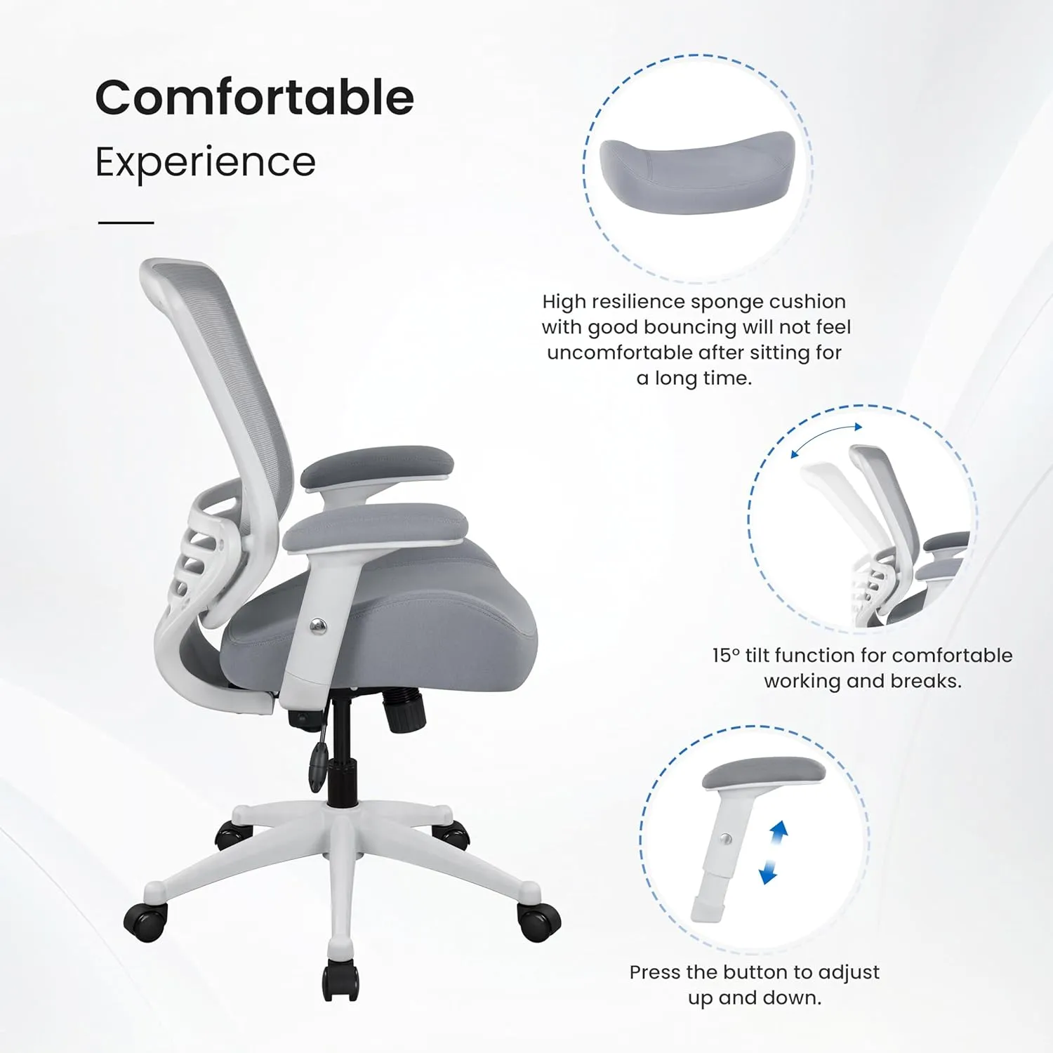 BOLISS 400lbs Mesh Ergonomic Super Soft Wide Cushion Office Computer Desk Chair Adjustable Arms(Black)