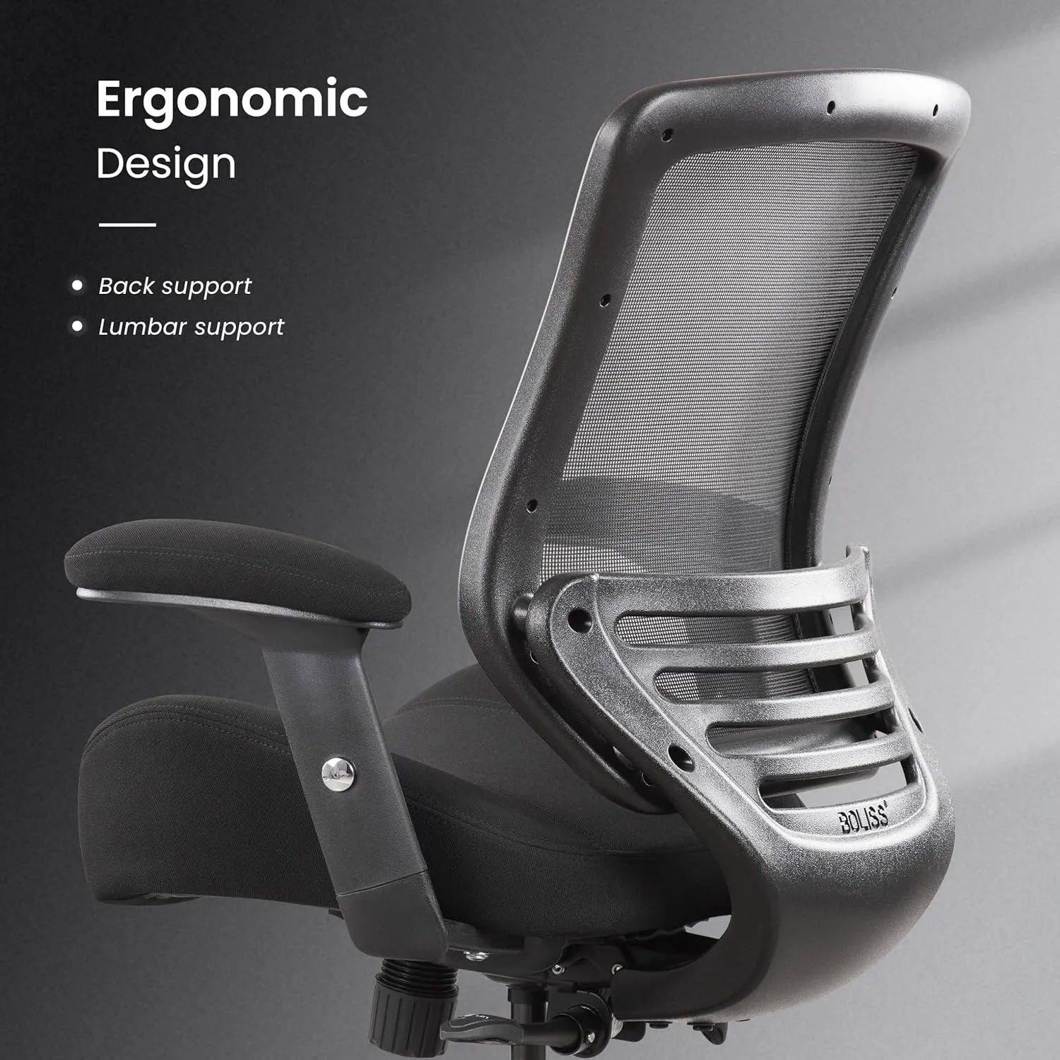 BOLISS 400lbs Mesh Ergonomic Super Soft Wide Cushion Office Computer Desk Chair Adjustable Arms(Black)