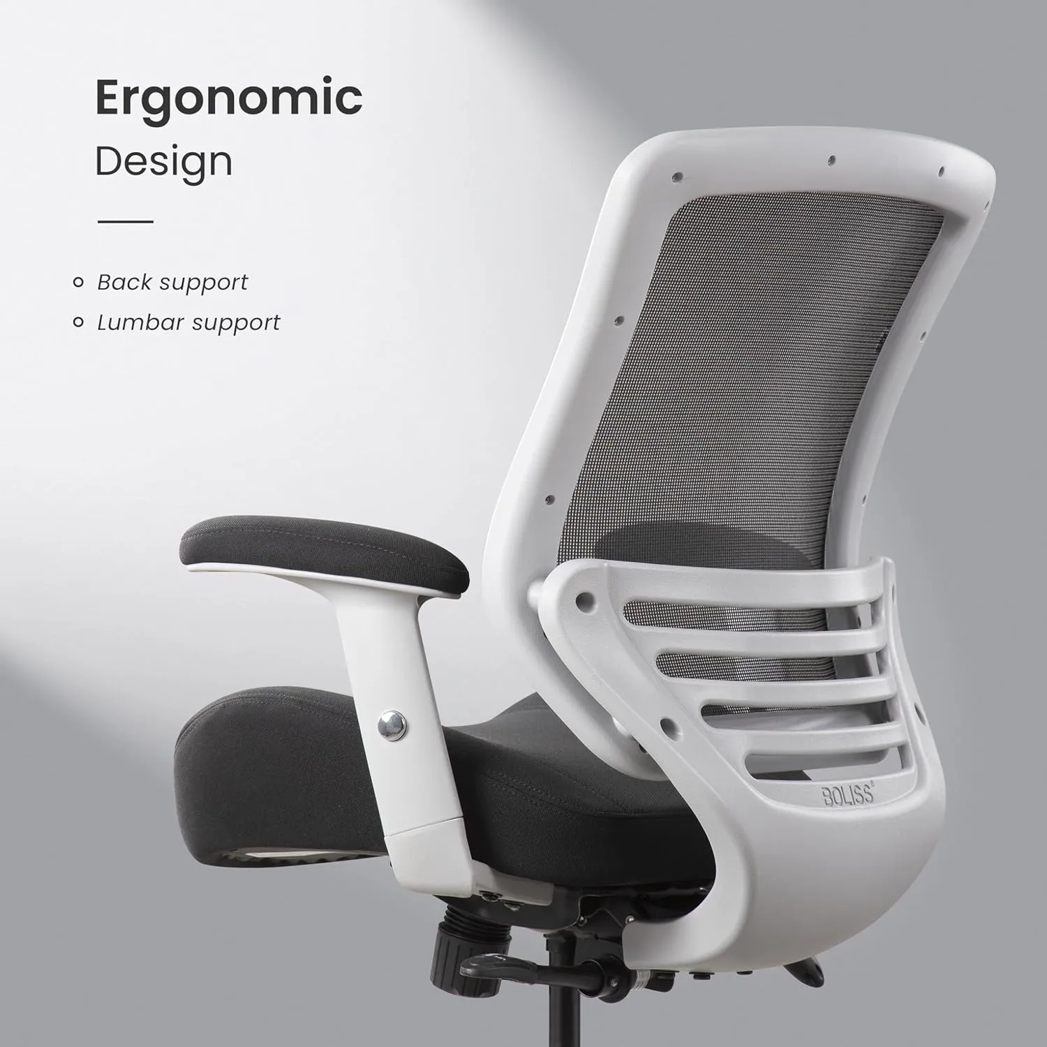 BOLISS 400lbs Mesh Ergonomic Super Soft Wide Cushion Office Computer Desk Chair Adjustable Arms(Black)