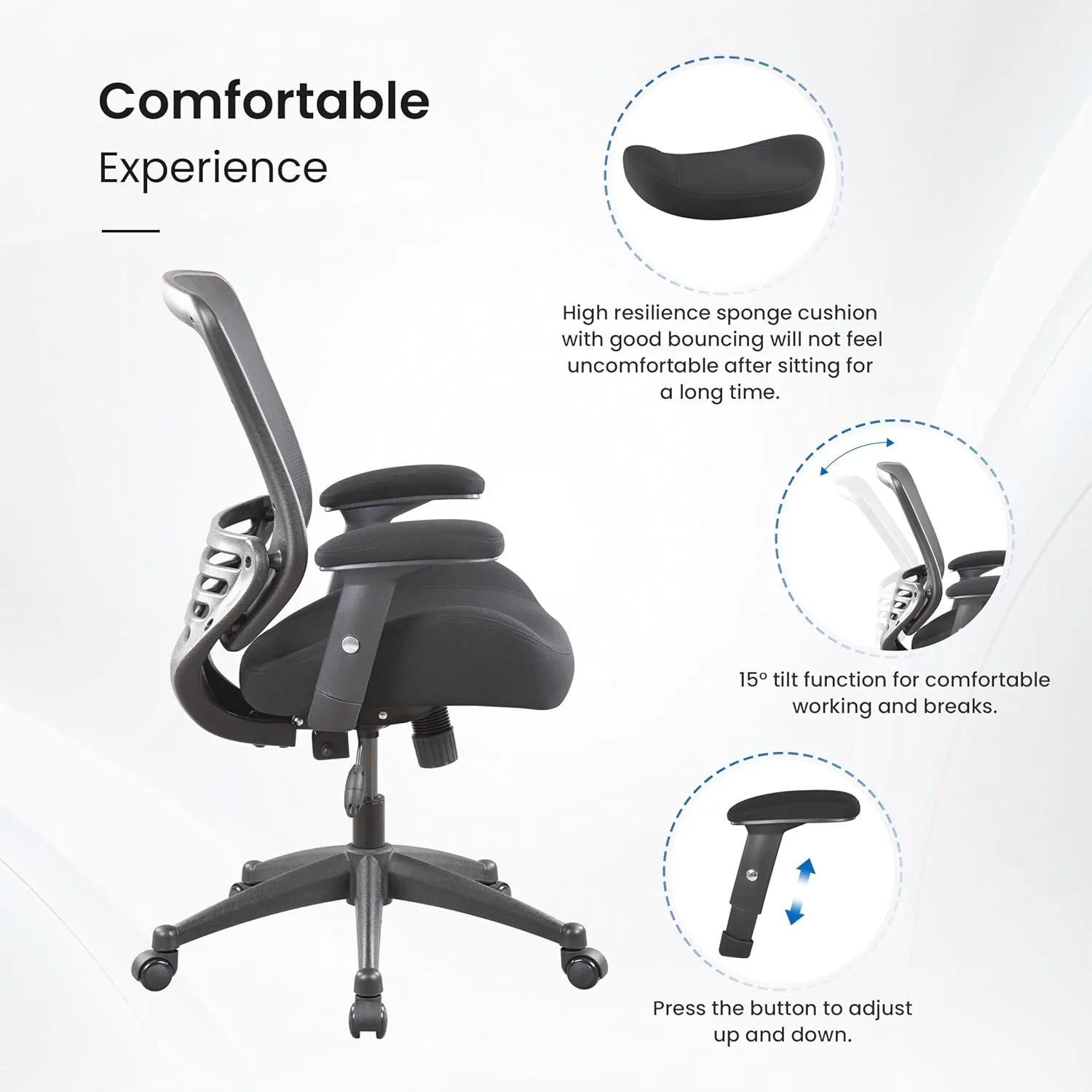 BOLISS 400lbs Mesh Ergonomic Super Soft Wide Cushion Office Computer Desk Chair Adjustable Arms(Black)