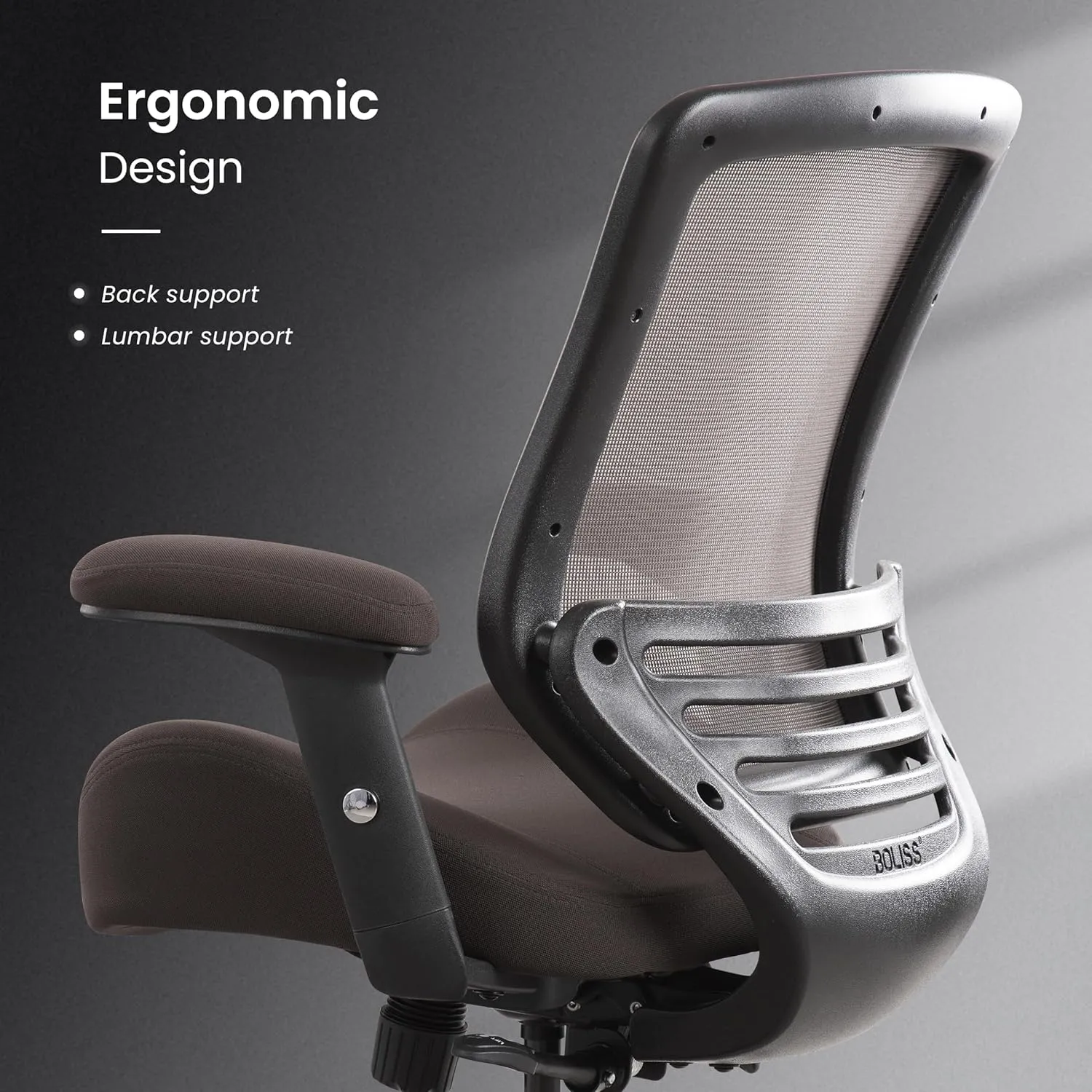 BOLISS 400lbs Mesh Ergonomic Super Soft Wide Cushion Office Computer Desk Chair Adjustable Arms(Brown