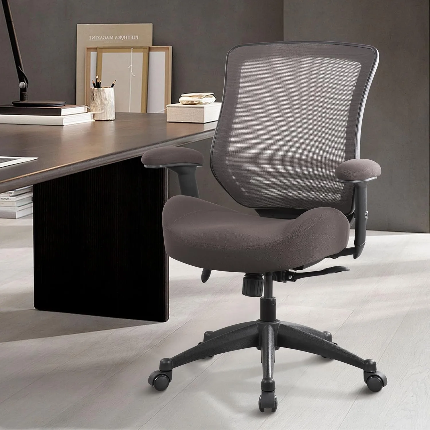 BOLISS 400lbs Mesh Ergonomic Super Soft Wide Cushion Office Computer Desk Chair Adjustable Arms(Brown