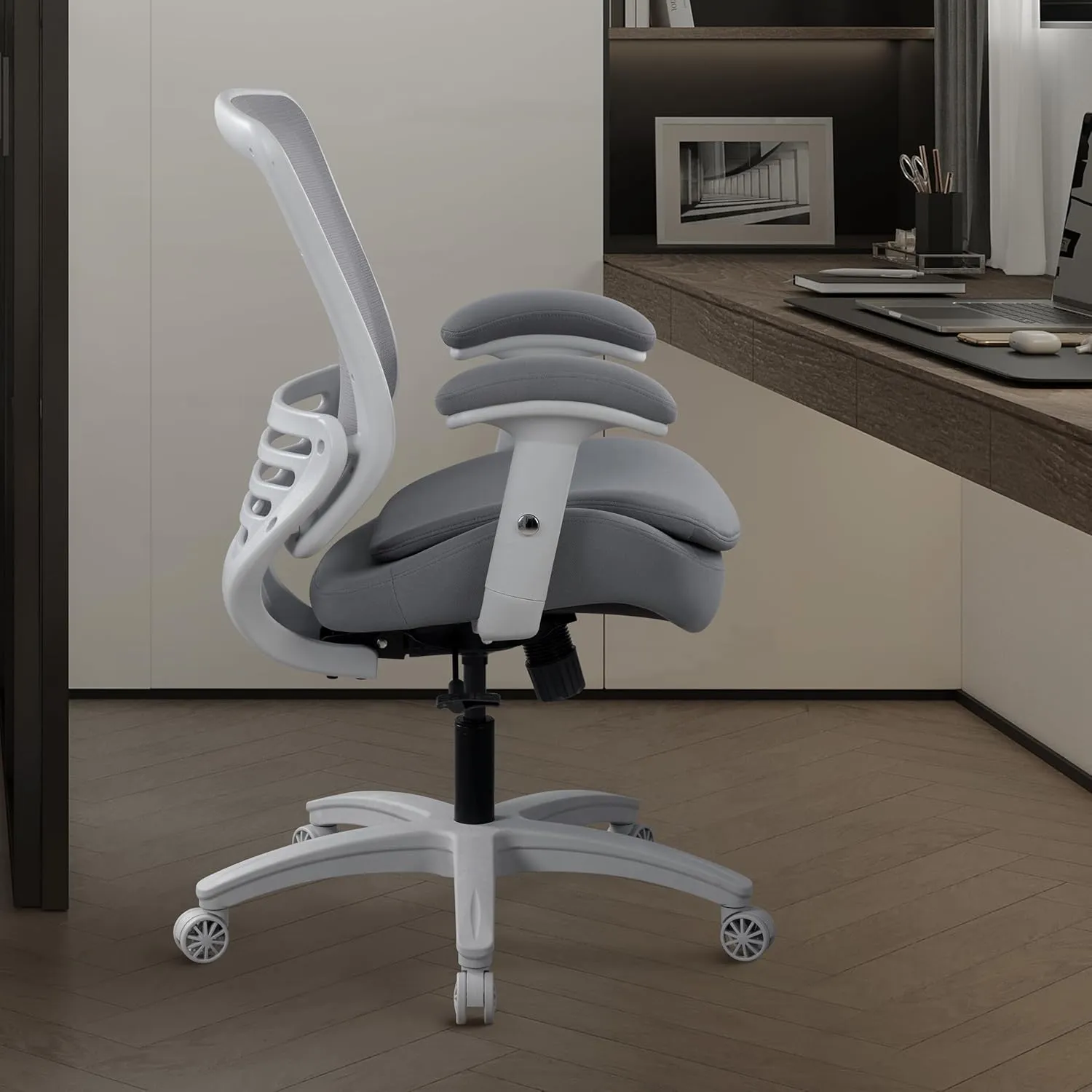 BOLISS 400lbs Mid Back Mesh Ergonomic Drafting Chair Big Adjustable Foot Ring Height Adjustable Armrest (Grey)
