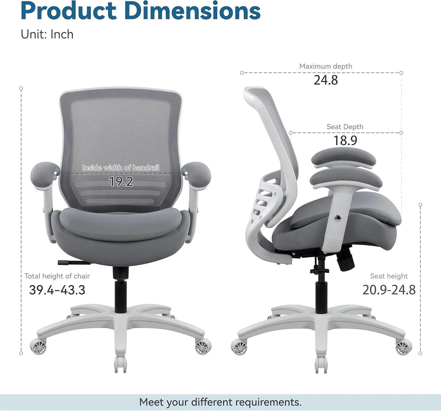 BOLISS 400lbs Mid Back Mesh Ergonomic Drafting Chair Big Adjustable Foot Ring Height Adjustable Armrest (Grey)
