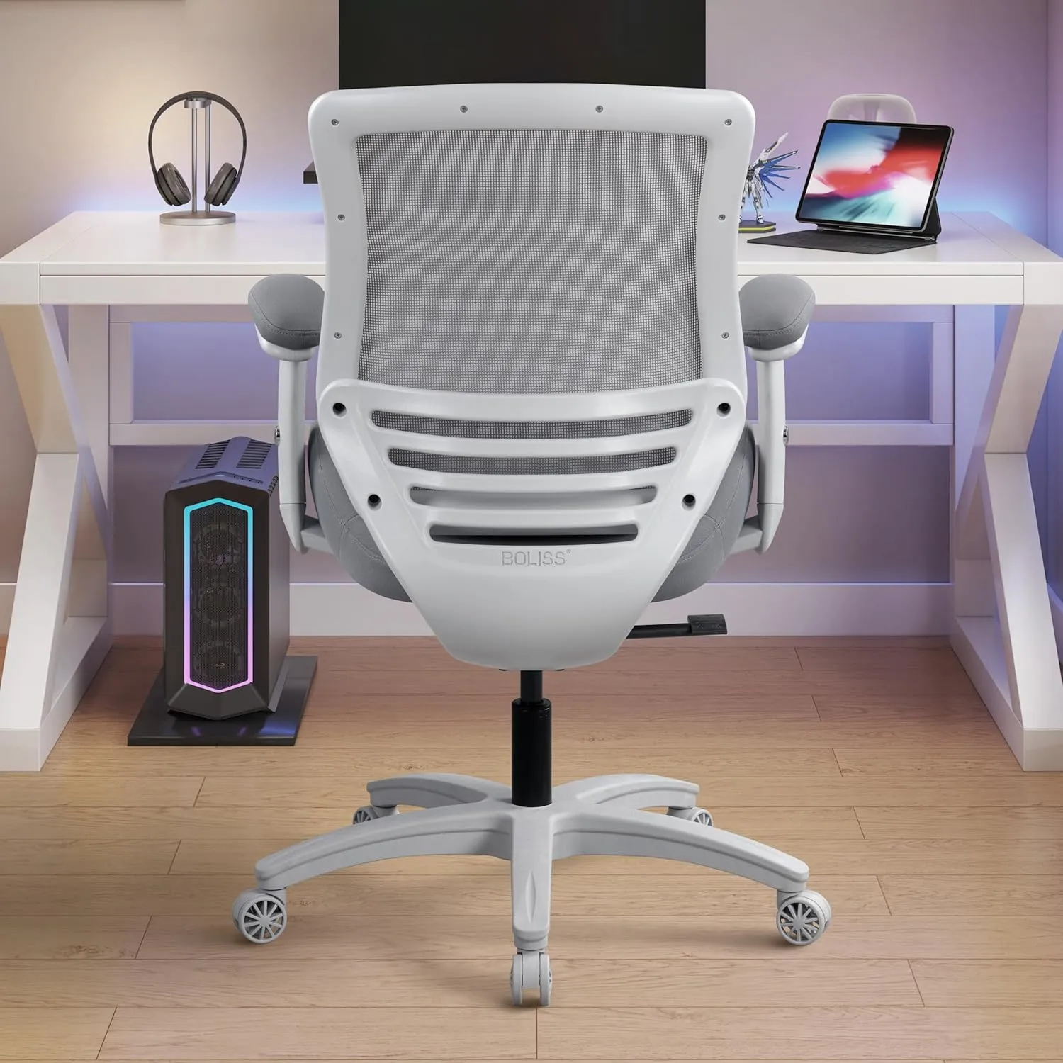 BOLISS 400lbs Mid Back Mesh Ergonomic Drafting Chair Big Adjustable Foot Ring Height Adjustable Armrest (Grey)