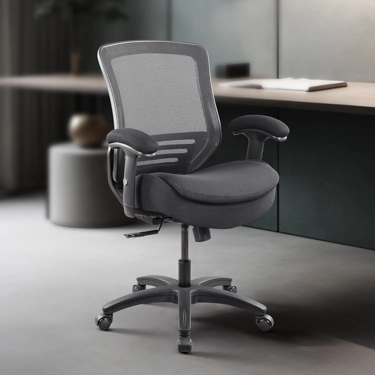 BOLISS 400lbs Mid Back Mesh Ergonomic Super Soft Wide Cushion Office Computer Desk Chair Adjustable Arms(Black)