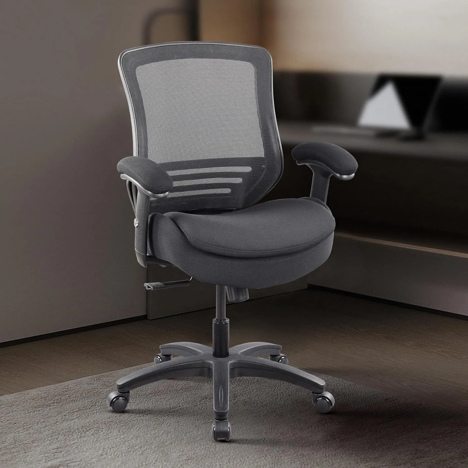 BOLISS 400lbs Mid Back Mesh Ergonomic Super Soft Wide Cushion Office Computer Desk Chair Adjustable Arms(Black)