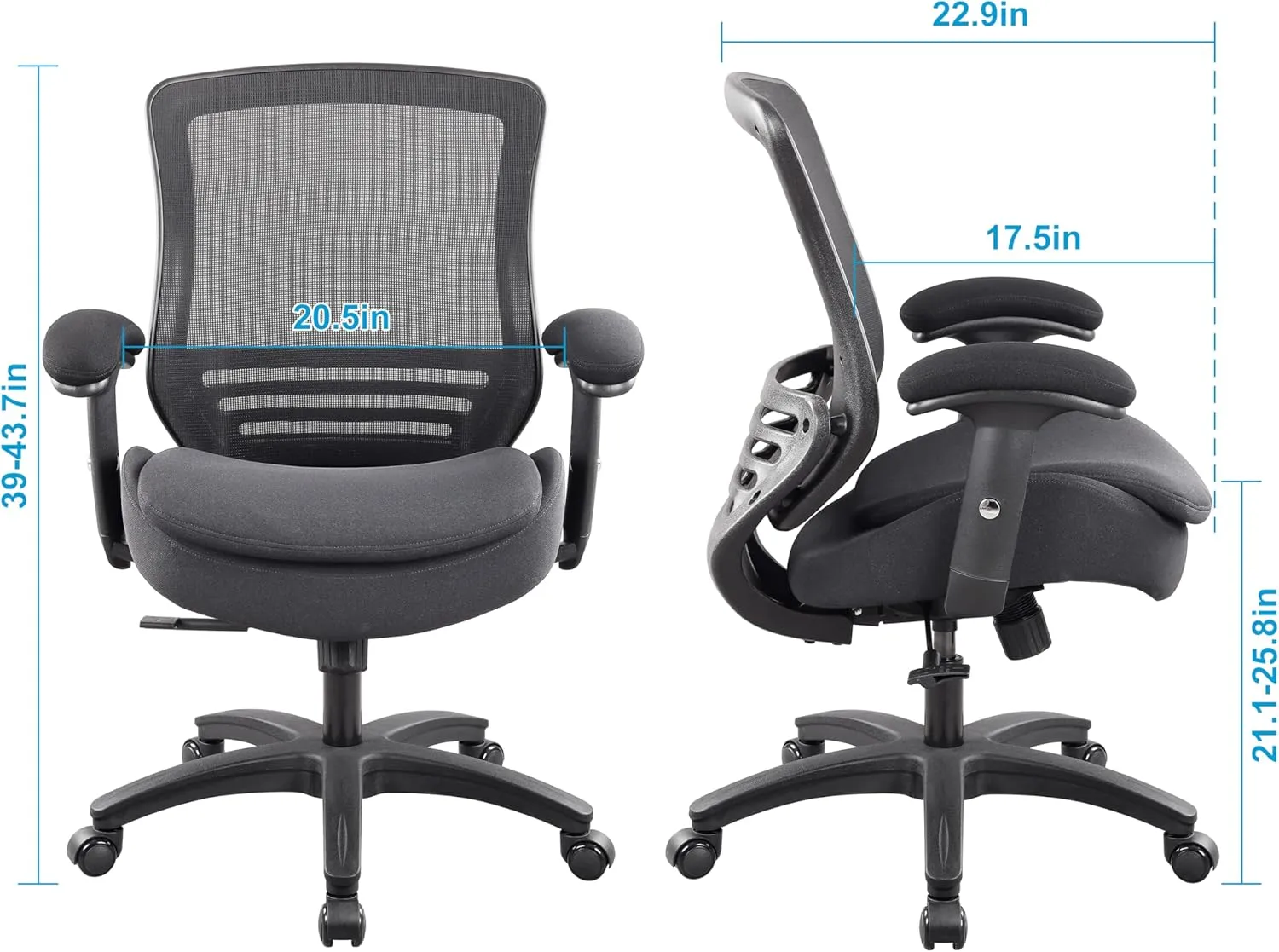 BOLISS 400lbs Mid Back Mesh Ergonomic Super Soft Wide Cushion Office Computer Desk Chair Adjustable Arms(Black)
