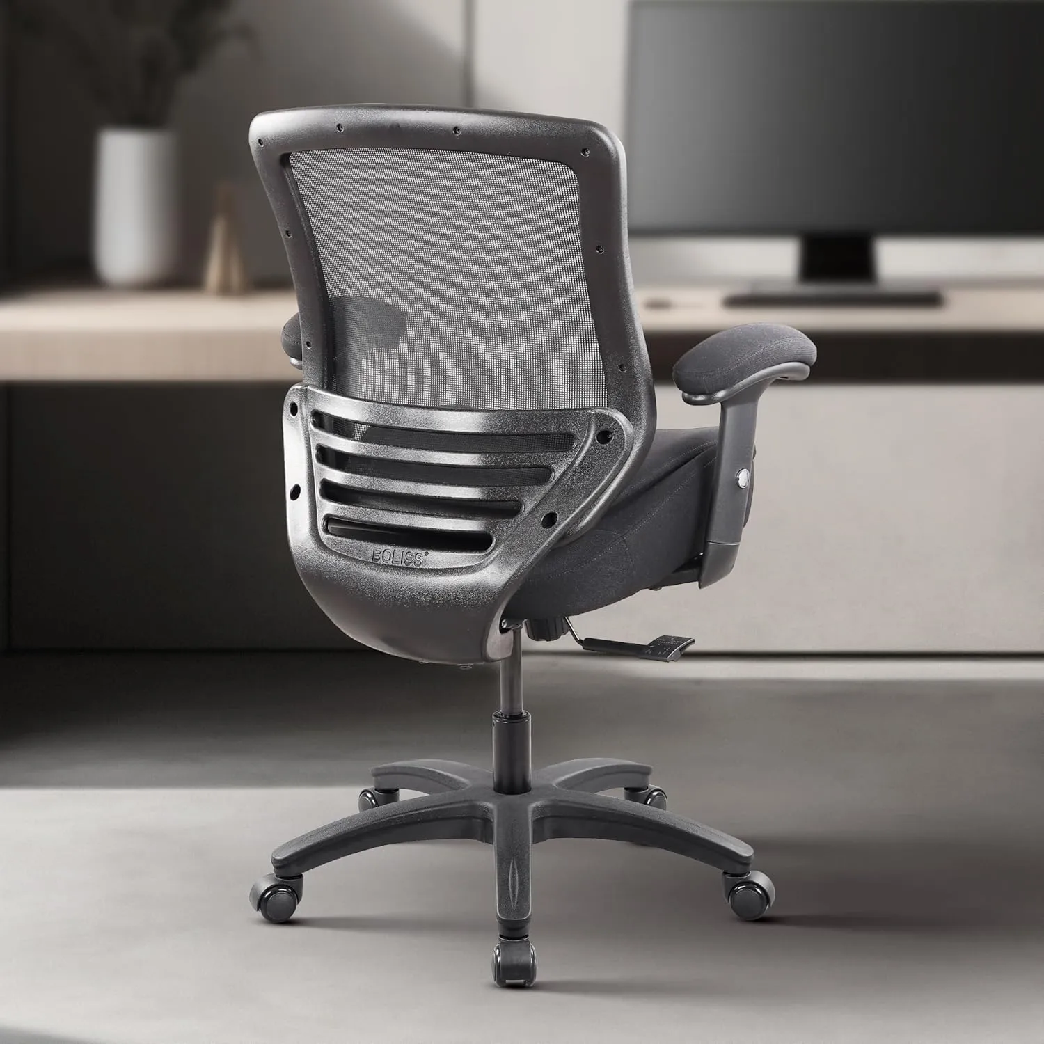 BOLISS 400lbs Mid Back Mesh Ergonomic Super Soft Wide Cushion Office Computer Desk Chair Adjustable Arms(Black)
