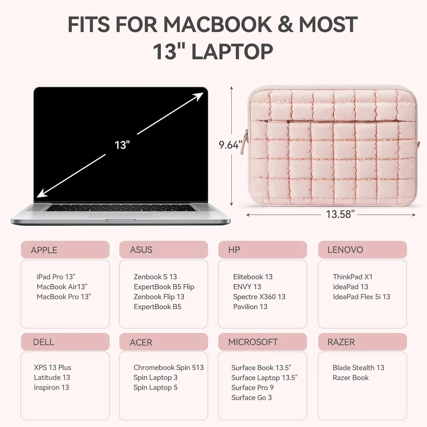 BOSTANTEN Laptop Case for MacBook Air 13 Inch M3 2024 Protective Case Quilted Puffy Laptop Sleeve for 13 Inch Dell,HP,ASUS,Microsoft