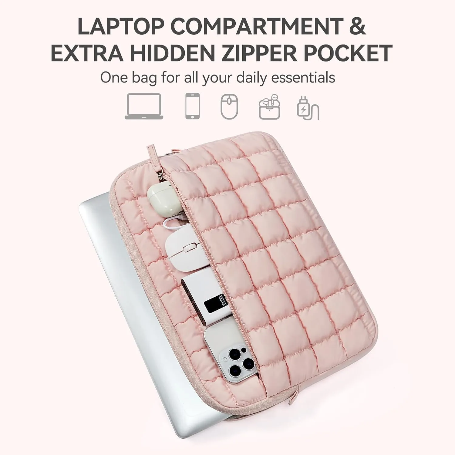 BOSTANTEN Laptop Case for MacBook Air 13 Inch M3 2024 Protective Case Quilted Puffy Laptop Sleeve for 13 Inch Dell,HP,ASUS,Microsoft