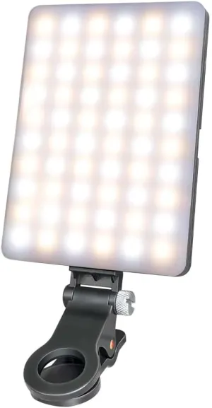 Bower 60 LED Cell Phone Fill Light. Phone Light Clip for Video Conference, Selfies, Streaming, Portable Light for Phone. Rubberized Clip, 8 Brightness Levels, USB-C/Micro-USB Charging, Compact Design