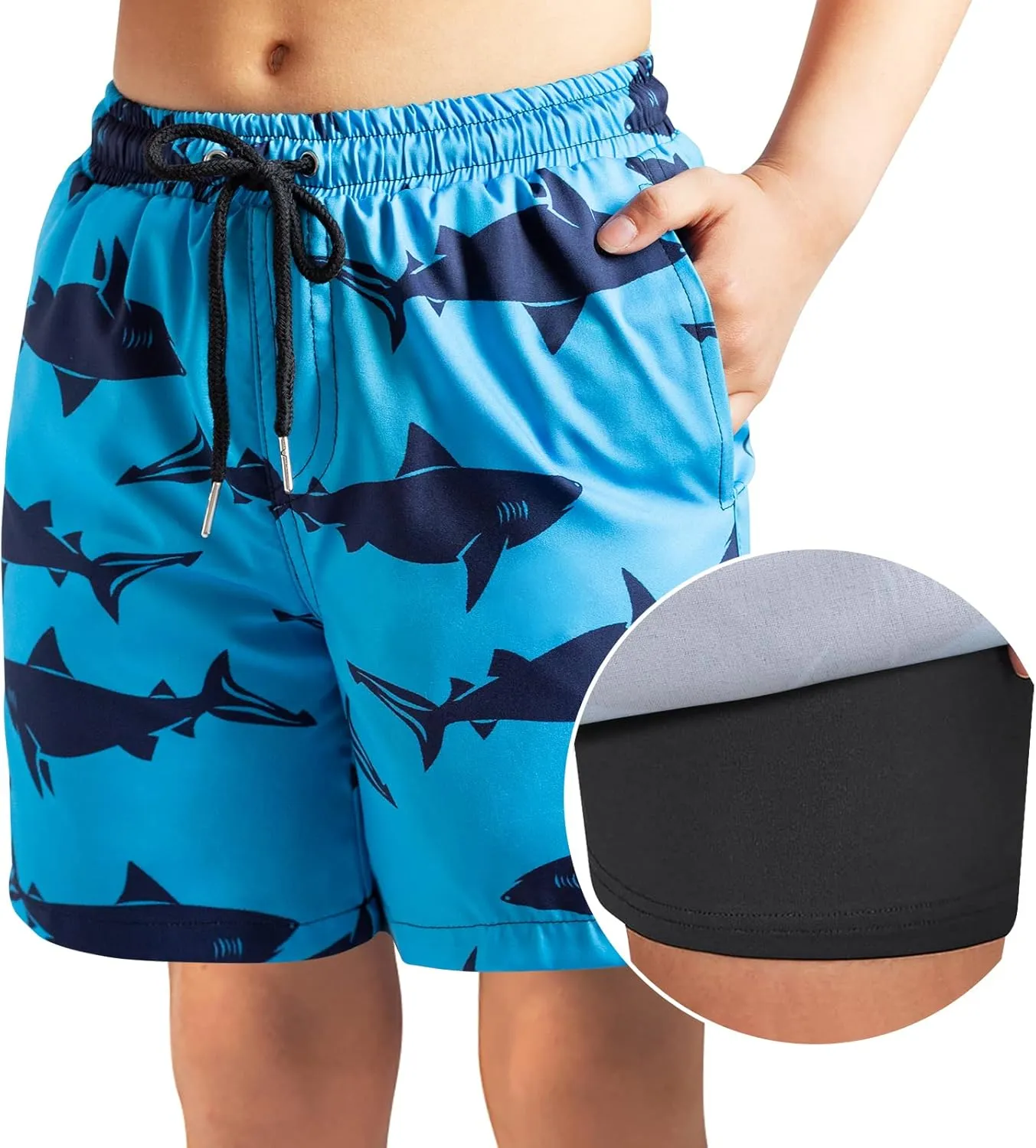 Boys Swim Trunks Bathing Suit Swim Shorts with Boxer Brief Liner Quick Dry Beach Swimsuit Compression