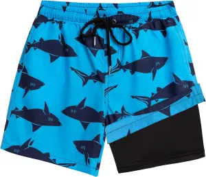 Boys Swim Trunks Bathing Suit Swim Shorts with Boxer Brief Liner Quick Dry Beach Swimsuit Compression