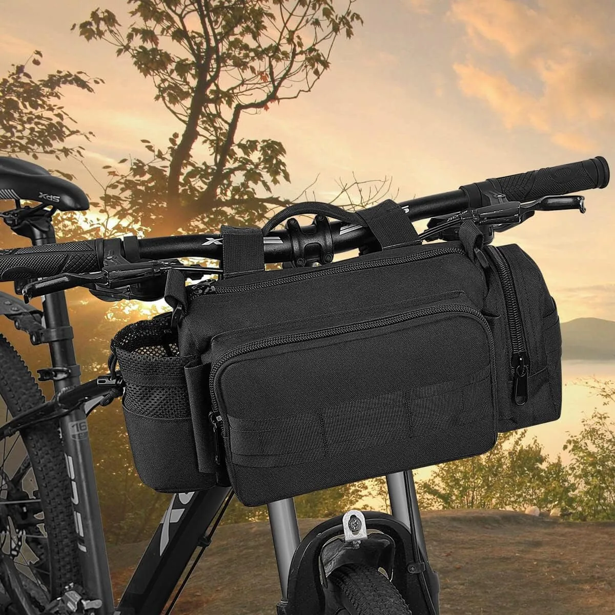 BraveHawk OUTDOORS Bike Handlebar Bag, 900D Nylon Oxford Multi-Purpose Tactical Waist Bag Heavy-Duty Water Resistant MOLLE Outdoor Bicycle Pack for Cycling Hiking (Large)