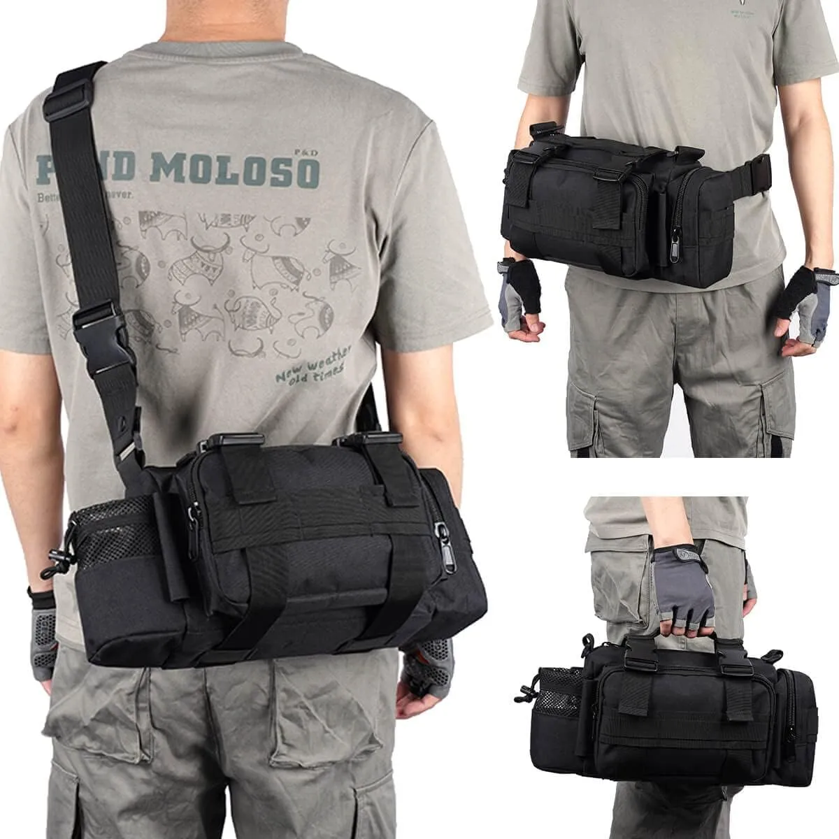 BraveHawk OUTDOORS Bike Handlebar Bag, 900D Nylon Oxford Multi-Purpose Tactical Waist Bag Heavy-Duty Water Resistant MOLLE Outdoor Bicycle Pack for Cycling Hiking (Large)