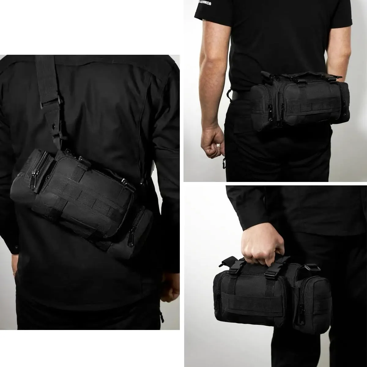 BraveHawk OUTDOORS Bike Handlebar Bag, 900D Nylon Oxford Multi-purpose Waist Bag Water Resistant Bicycle Cycling Pack (Black)