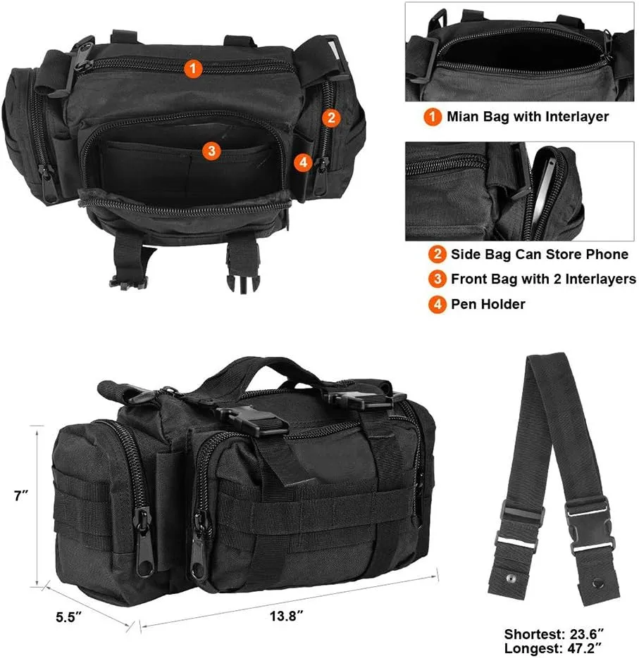 BraveHawk OUTDOORS Bike Handlebar Bag, 900D Nylon Oxford Multi-purpose Waist Bag Water Resistant Bicycle Cycling Pack (Black)
