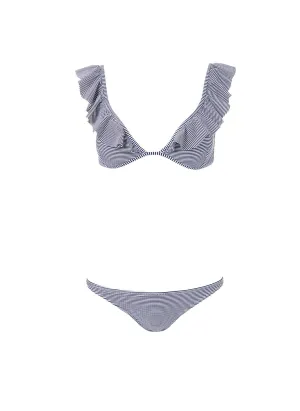 Brazil Navy Gingham Bralette Over The Shoulder Frill Bikini