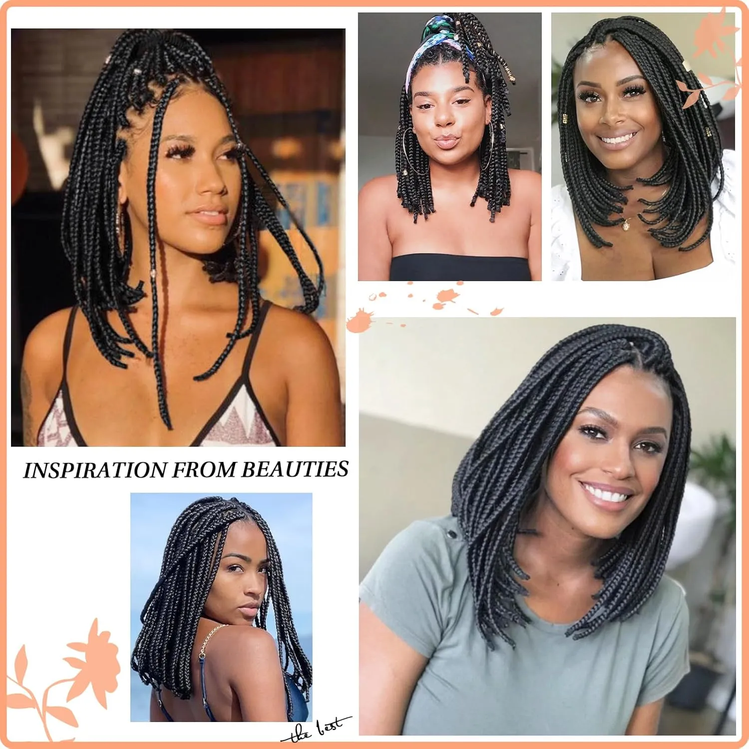 Brinbea 13x8'' HD Lace Front Knotless Short Braided Wigs for Women Bob Box Braid Wig with Baby Hair Premium Synthetic Braided Lace Front Wigs Black 14 Inch