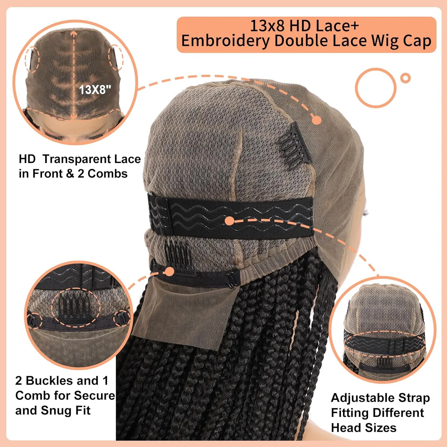 Brinbea 13x8'' HD Lace Front Knotless Short Braided Wigs for Women Bob Box Braid Wig with Baby Hair Premium Synthetic Braided Lace Front Wigs Black 14 Inch