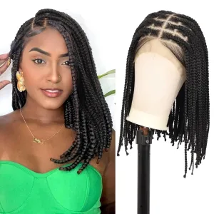 Brinbea 13x8'' HD Lace Front Knotless Short Braided Wigs for Women Bob Box Braid Wig with Baby Hair Premium Synthetic Braided Lace Front Wigs Black 14 Inch
