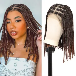 Brinbea 13x8'' HD Lace Front Knotless Short Braided Wigs for Women Bob Box Braid Wig with Baby Hair Premium Synthetic Braided Lace Front Wigs Brown 14 Inch