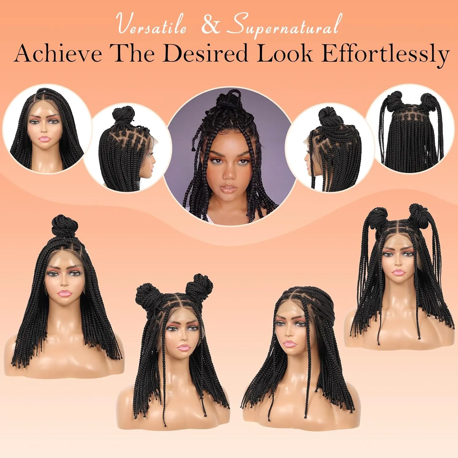Brinbea 13x8'' HD Lace Front Knotless Short Braided Wigs for Women Bob Box Braid Wig with Baby Hair Premium Synthetic Braided Lace Front Wigs Light Brown 14 Inch