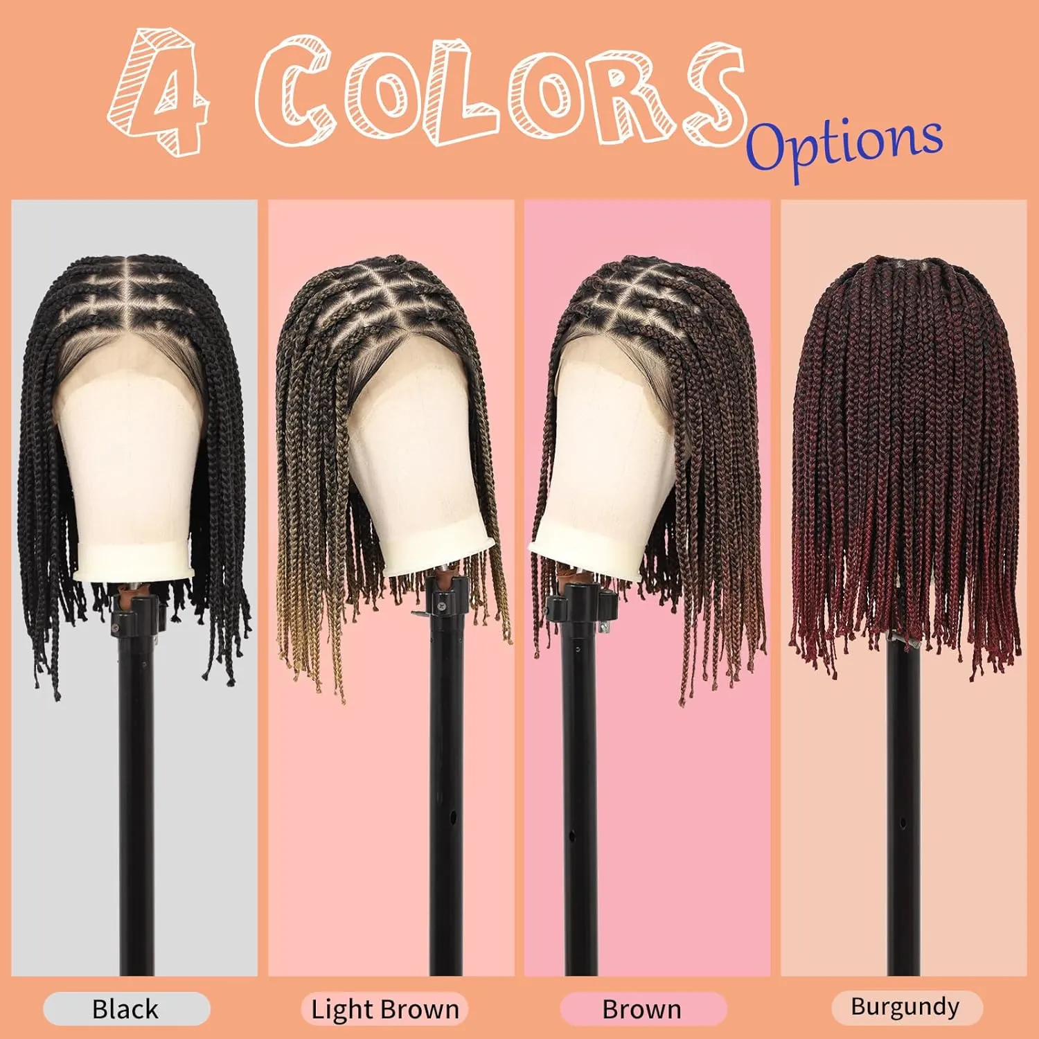 Brinbea 13x8'' HD Lace Front Knotless Short Braided Wigs for Women Bob Box Braid Wig with Baby Hair Premium Synthetic Braided Lace Front Wigs Light Brown 14 Inch