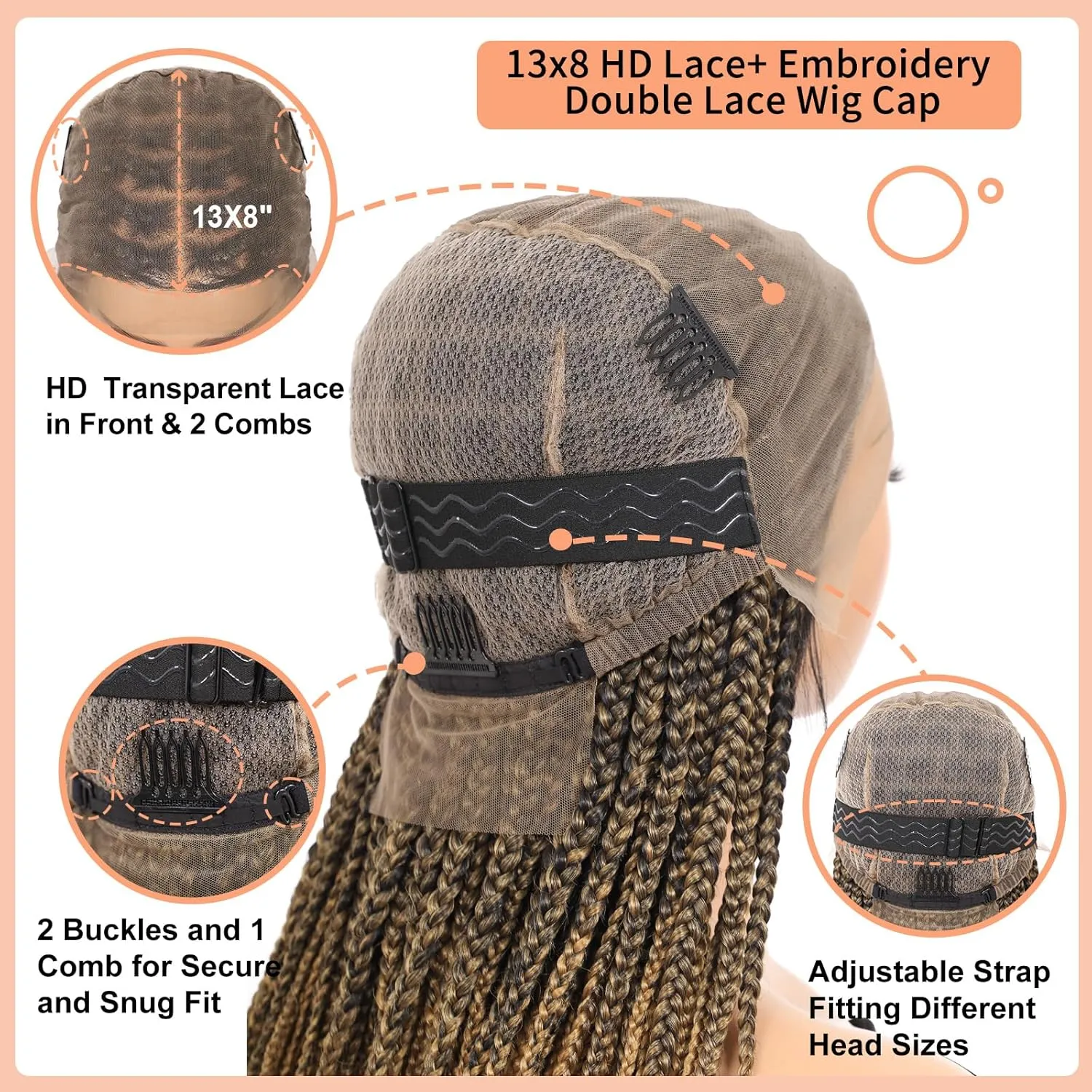 Brinbea 13x8'' HD Lace Front Knotless Short Braided Wigs for Women Bob Box Braid Wig with Baby Hair Premium Synthetic Braided Lace Front Wigs Light Brown 14 Inch