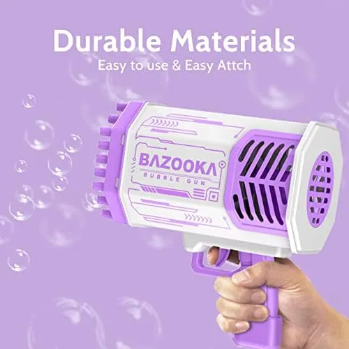 Bubble Gun, Bazooka Bubble Machine Gun, Bubble Blaster Gun with Bubble Solution, 69 Holes Bubble Bazooka Gun Outdoor Summer Toy Gifts Party Favors for Kids Purple Bubble Maker Blowers