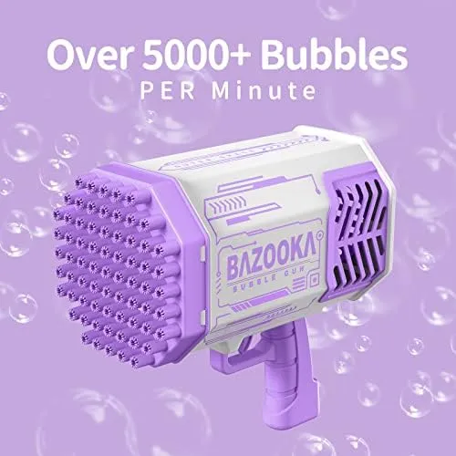 Bubble Gun, Bazooka Bubble Machine Gun, Bubble Blaster Gun with Bubble Solution, 69 Holes Bubble Bazooka Gun Outdoor Summer Toy Gifts Party Favors for Kids Purple Bubble Maker Blowers
