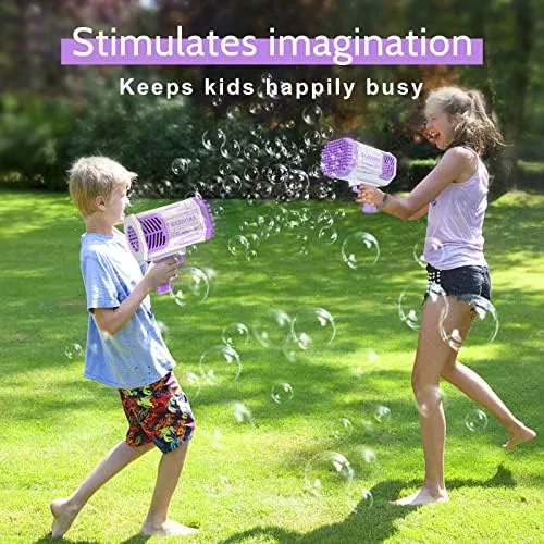 Bubble Gun, Bazooka Bubble Machine Gun, Bubble Blaster Gun with Bubble Solution, 69 Holes Bubble Bazooka Gun Outdoor Summer Toy Gifts Party Favors for Kids Purple Bubble Maker Blowers