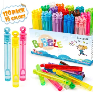 Bubble Wand, 120 Pack Mini Bubble Wands Bulk 15 Colors for Halloween, Summer Toys, Wedding, Outdoor Indoor Activity Use, Bubbles Party Favors, Gifts for Kids Toddlers
