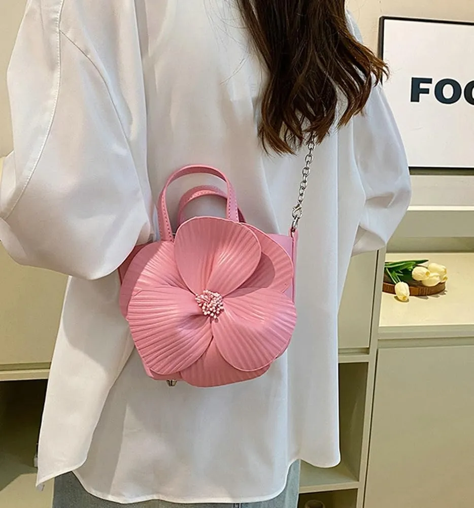 Bucket Bag for Women, French Petal Flower Handbag Creative Crossbody Bag Purse Large shoulder Handbag for Work Travel