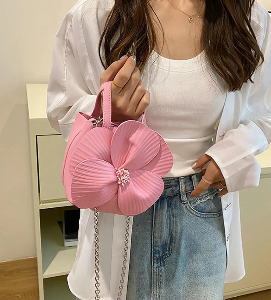 Bucket Bag for Women, French Petal Flower Handbag Creative Crossbody Bag Purse Large shoulder Handbag for Work Travel