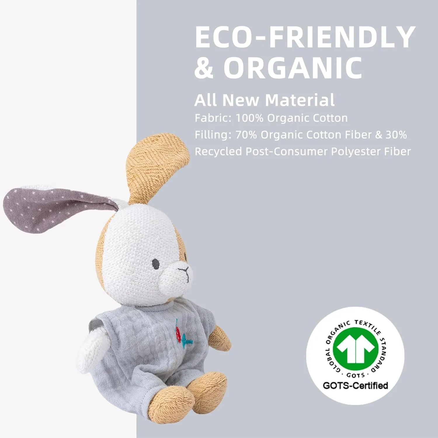 Bunny Stuffed Animal Organic Cotton Baby Plush Toys, 5.5" Plush Bunny Soft Cuddly Toy Mini Bunny Toy for Babies and Toddlers