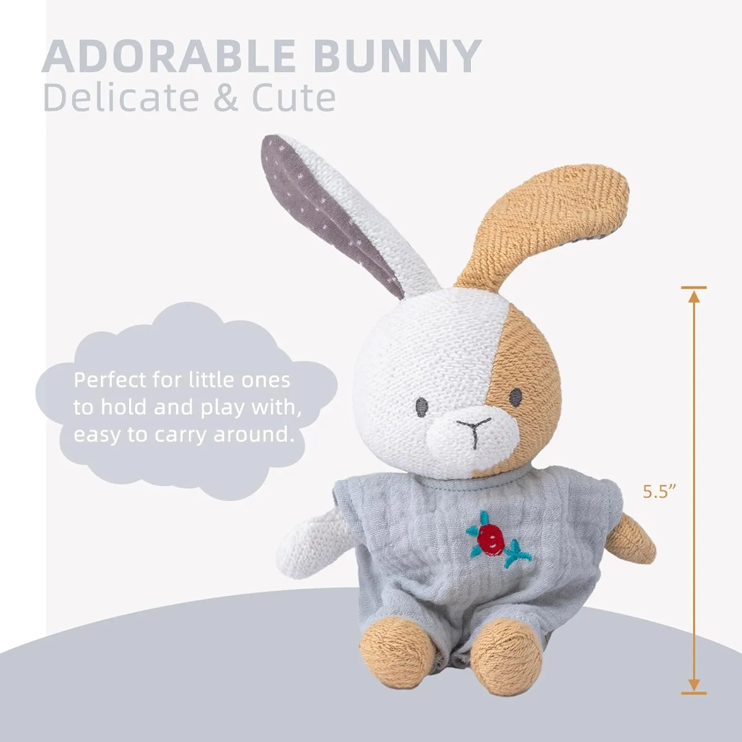 Bunny Stuffed Animal Organic Cotton Baby Plush Toys, 5.5" Plush Bunny Soft Cuddly Toy Mini Bunny Toy for Babies and Toddlers